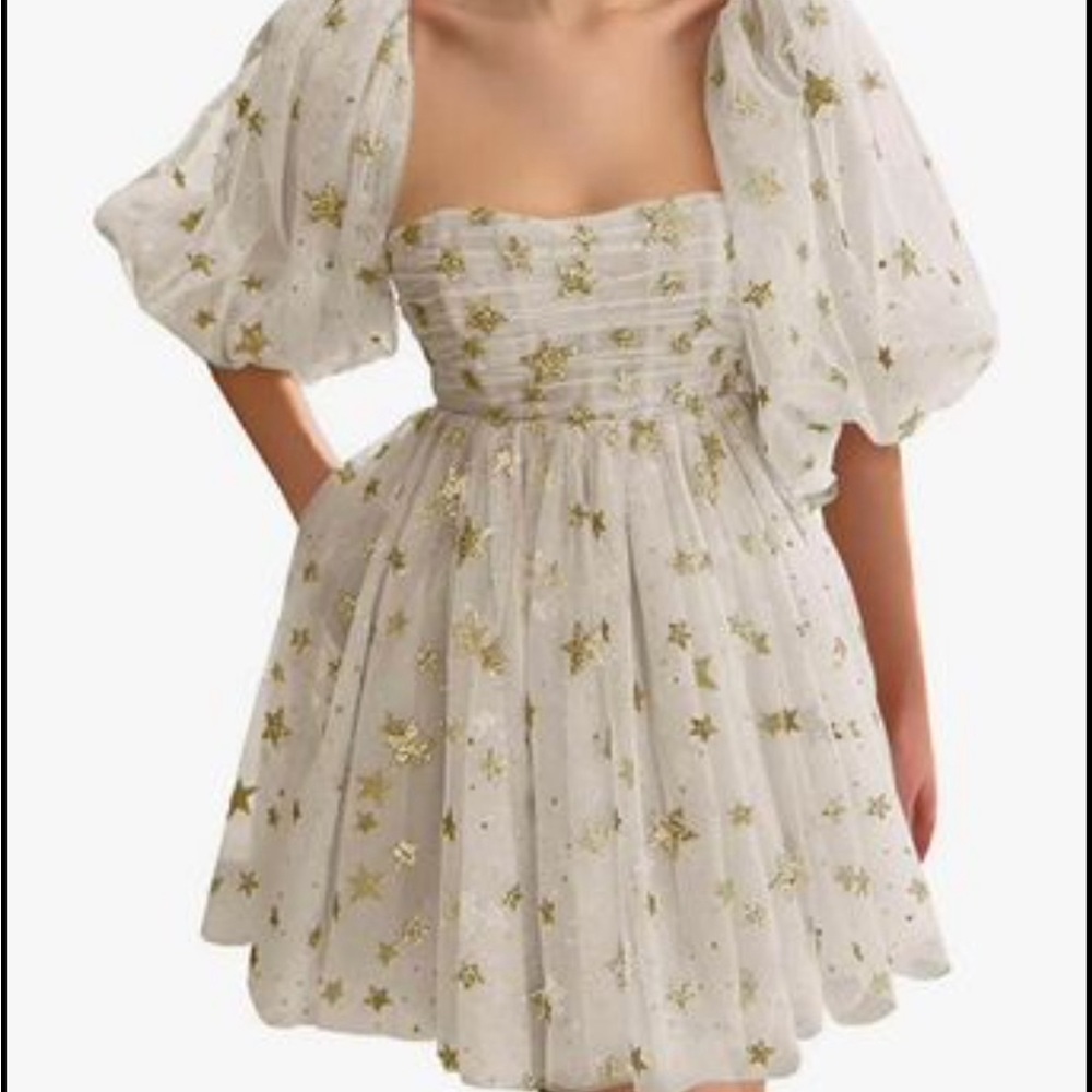 White Sparkly Star Dress- Formal- Homecoming- Princess dress